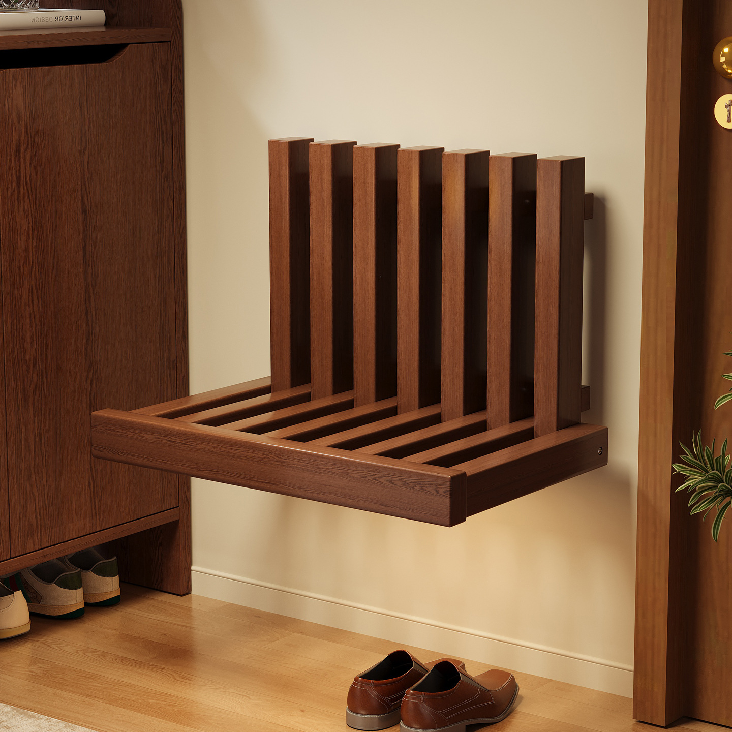 Solid wood folding shoe-changing stool