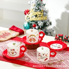 クリエイティブクリスマスセラミックカップとソーサークリスマスマグクロスボーダークリスマスギフトコーヒーカップとソーサーセットお土産