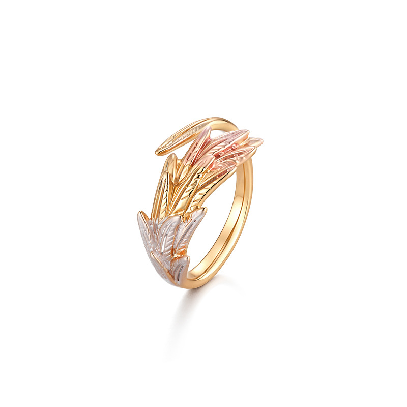 Xuping estilo simple retro tricolor pluma abierto anillo nicho de alta sensación anillo de aleación de cobre al por mayor mujer