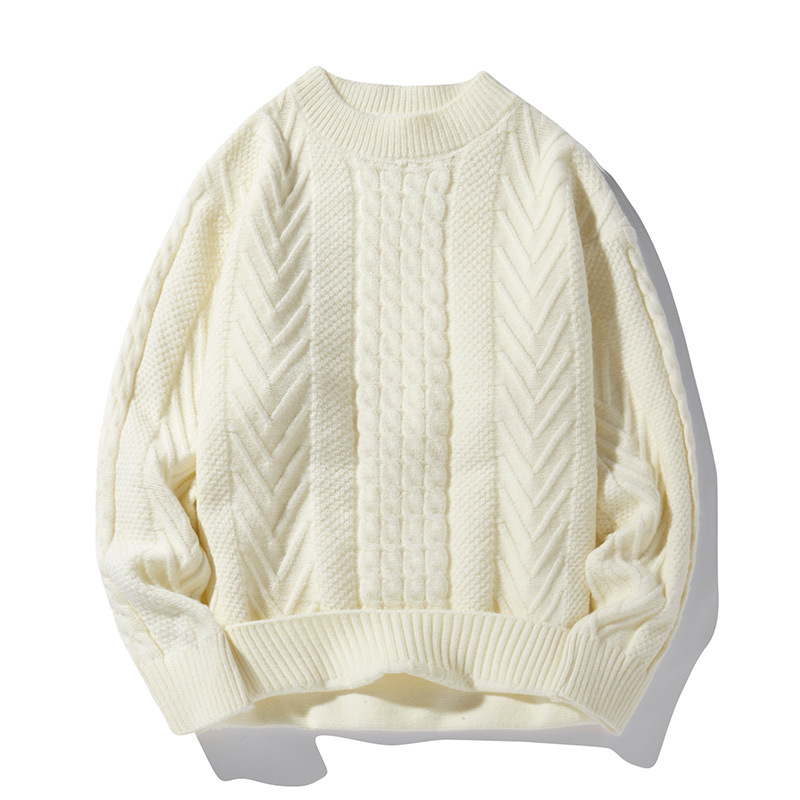 Grobstrickpullover für Herren – Oversized-Zopfstrickpullover, lässiger Winterpullover im Vintage-Stil für Herren (Weiß, Rosa, Schwarz)_voghion.com