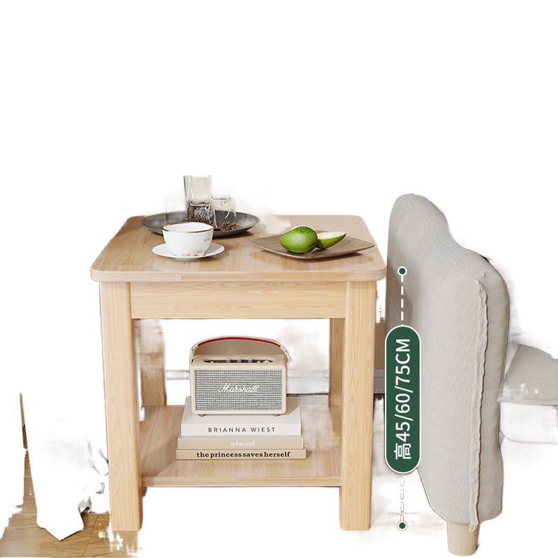 Madera sólida de caucho de madera borde pequeño tipo de casa sala de estar cuadrada pequeña mesa dormitorio doble capa simple mesa de té de almacenamiento