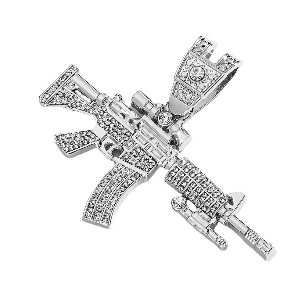 TEMU venta caliente nueva joyería de pistola de diamantes simulación de aleación modelo de arma AK collar de hombre de hip-hop transfronterizo