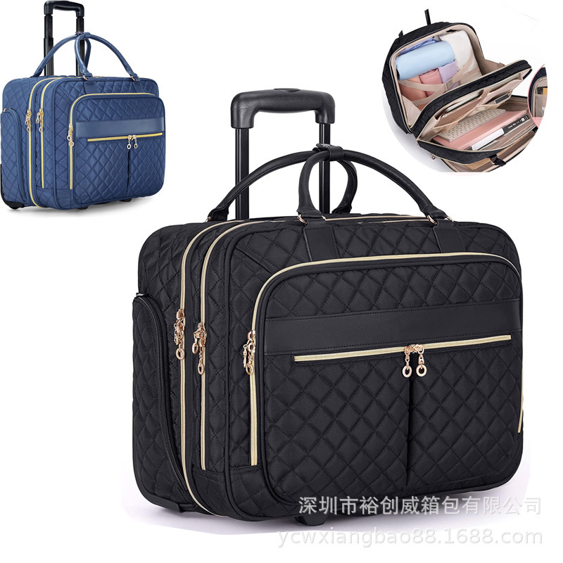 Cross Border Custom Trolley Laptop Bag Women Trolley Briefcase 17.3inch Rolling Travel Bag with Wheels