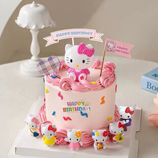 10 Pieces of Pink Kt Cat Doll Cake Decoration Happy Birthday Cake Insert Birthday Dessert Table Decoration