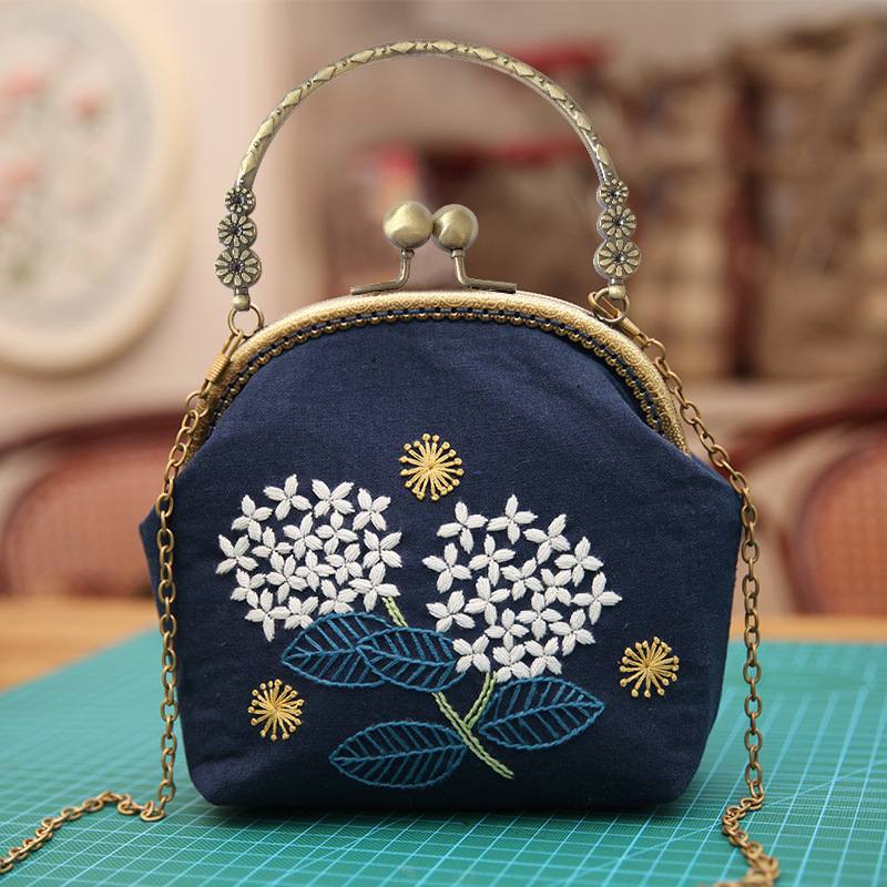 Bolso de mano bordado DIY, con estructura metálica, estilo Lu, artesanal, al por mayor