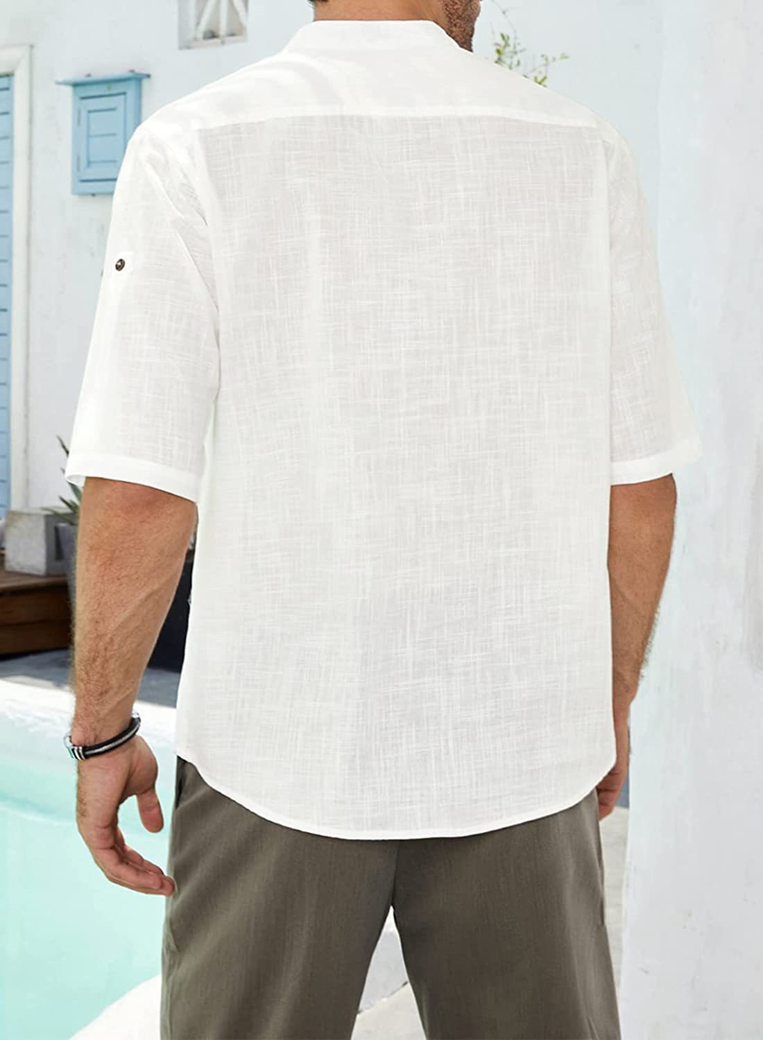 Men's Short-sleeved Pullover Cotton Linen Shirt Comfortable Casual Large Size Stand Collar Shirt Foreign Trade Men's Tops_voghion.com