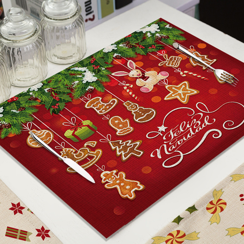 Mantel Individual de Lino para Navidad - Diseño de Dibujos Animados, Aislante, para Decoración