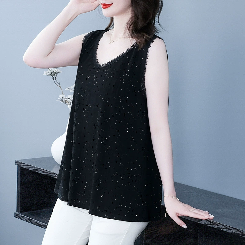 2025 новый летний стиль французский доступный люкс яркий шелковый кружевной V-образный вырез женственный сексуальный топ плюс размер женская одежда