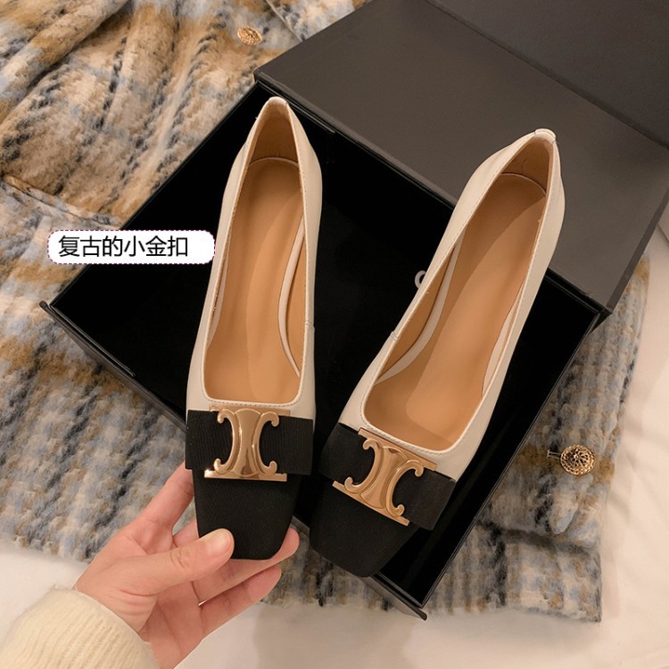 그레이프맘 2025 신상품 여성용 소가죽 메리제인 슈즈, 샤넬 스타일 사각코 리본 하이힐, 로퍼