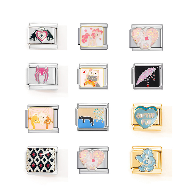 Cross-border high-level non-embroidered steel bracelet kitten bear 9MM module single-section handmade bracelet DIY watchband link women