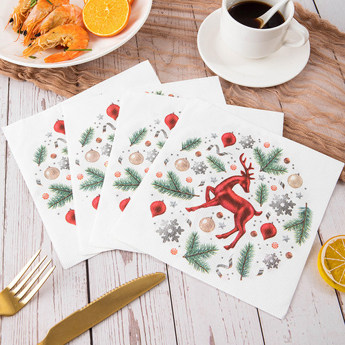 New cross-border Christmas decoration printed napkins Elk square tissue party LOGO printed napkins wholesale