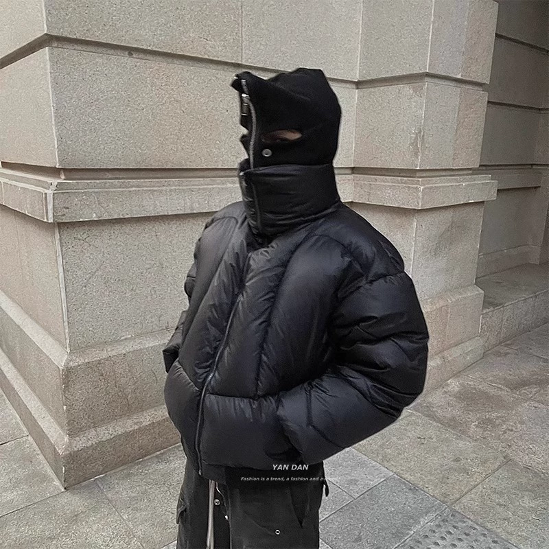 Vintage Американская короткая хлопчатобумажная куртка с стоячим воротником для мужчин высокого уровня осенний и зимний теплый хлопок черный хлопковый костюм