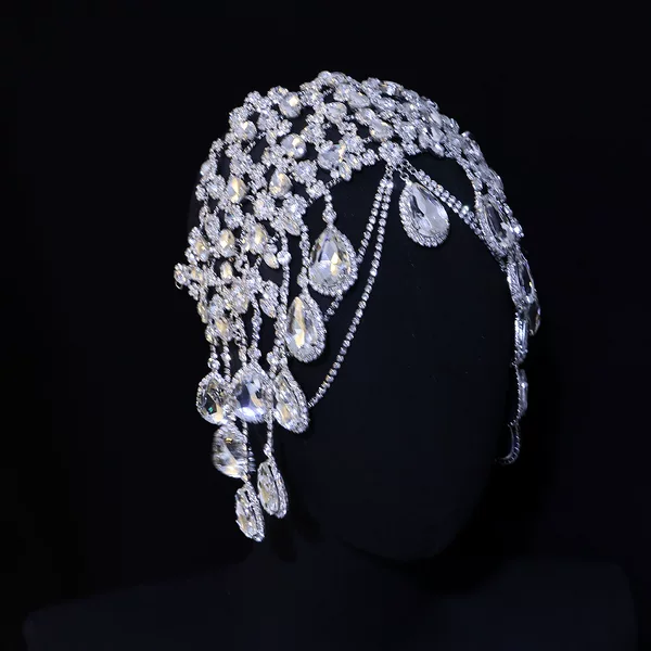 European and American Cross-Border New Bridal Wedding Headwear and Hair Accessories Exotic Fashion Mesh Multi-Layered Rhinestone Hair Chain Head Chain