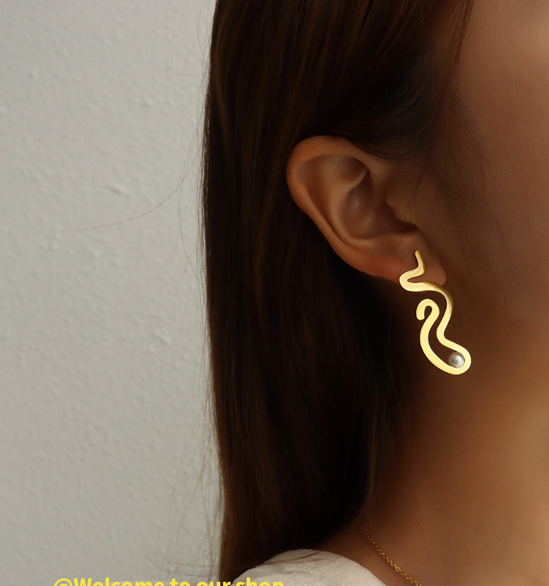 Pendientes De Acero De Titanio Y Perlas De Moda S-curve display picture 13