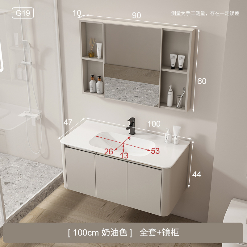 Instalación de aire de crema de aluminio espacio gabinete de espejo de baño combinación cerámica moderna lavabo lavabo gabinete de baño fabricante