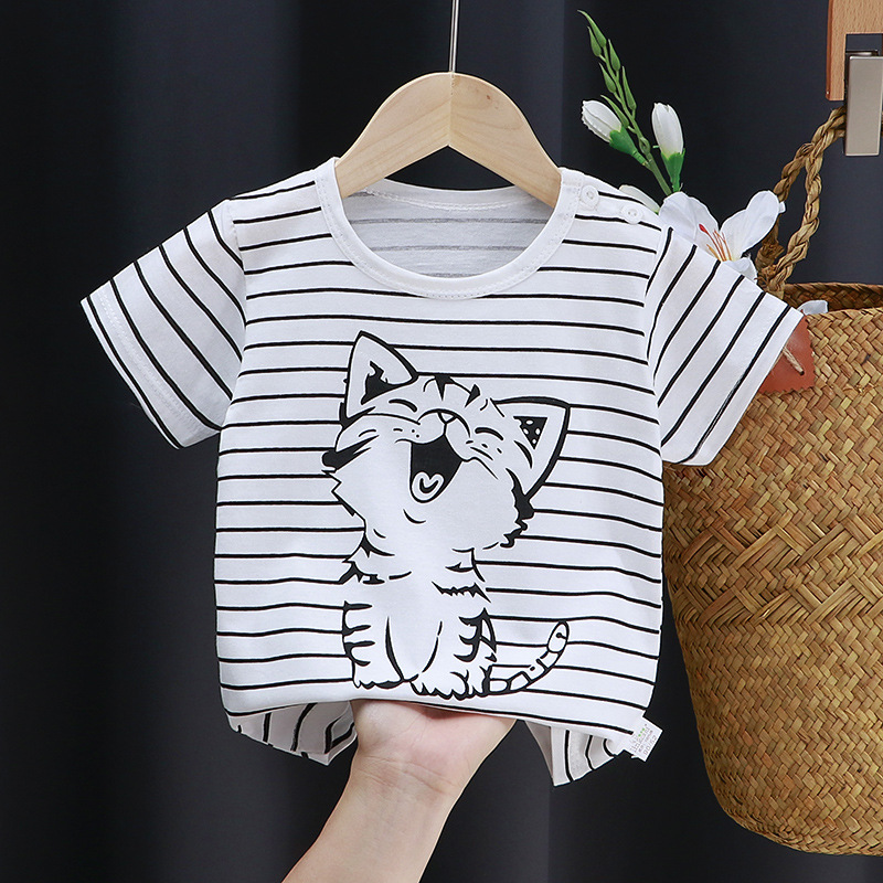 Factory a T-shirt for children's wear Boys and girls T-shirt baby summer solid color cotton printed short sleeve stripe