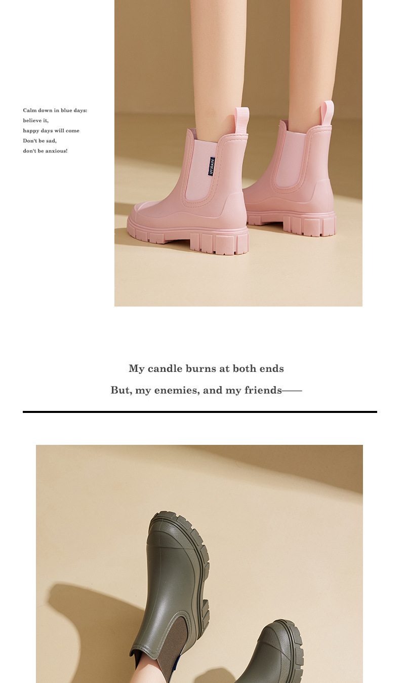 Grenzüberschreitende modische Regenstiefel für Damen, dicke Sohle, elastischer Riemen, wasserfeste, rutschfeste Gummischuhe für Küche und Haushalt_voghion.com