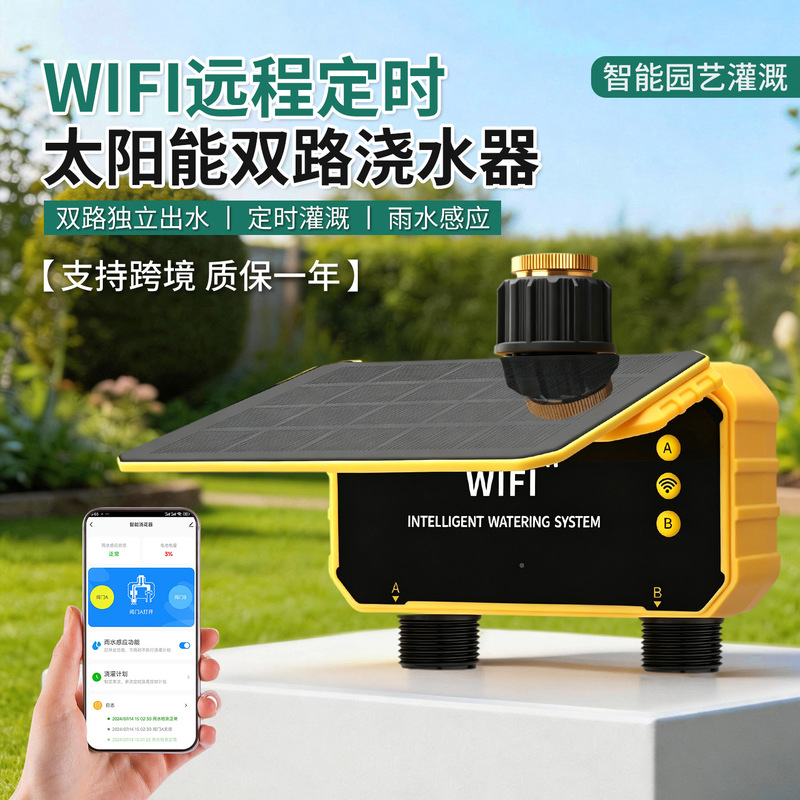 Wifi Home Flower Watering Timer Solar-Powered Automatic Irrigator Smart Drip Irrigation Dual-Channel Timed Flower Watering Device Wifi Home Flower Watering Timer Solar-Powered Automatic Irrigator Smart Drip Irrigation Dual-Channel Timed Flower Watering Device