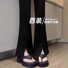 黒の微ラッパスーツのズボンの女性の春と秋の夏のハイウエストはやせている感じがします。