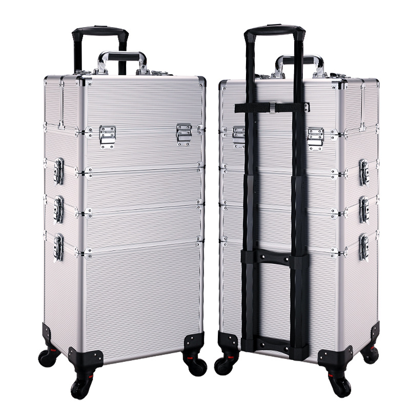 En stock profesional de maquillaje de uñas carro cosmético caso de maquillaje caso de gran capacidad conveniente universal rueda tatuaje bordado Caja de Herramientas