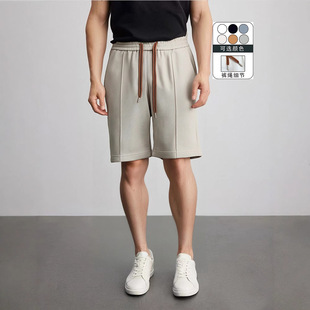 Three-dimensional pleated elastic waist drawstring shorts men's summer heavy-weight straight men's pants sports casual pants