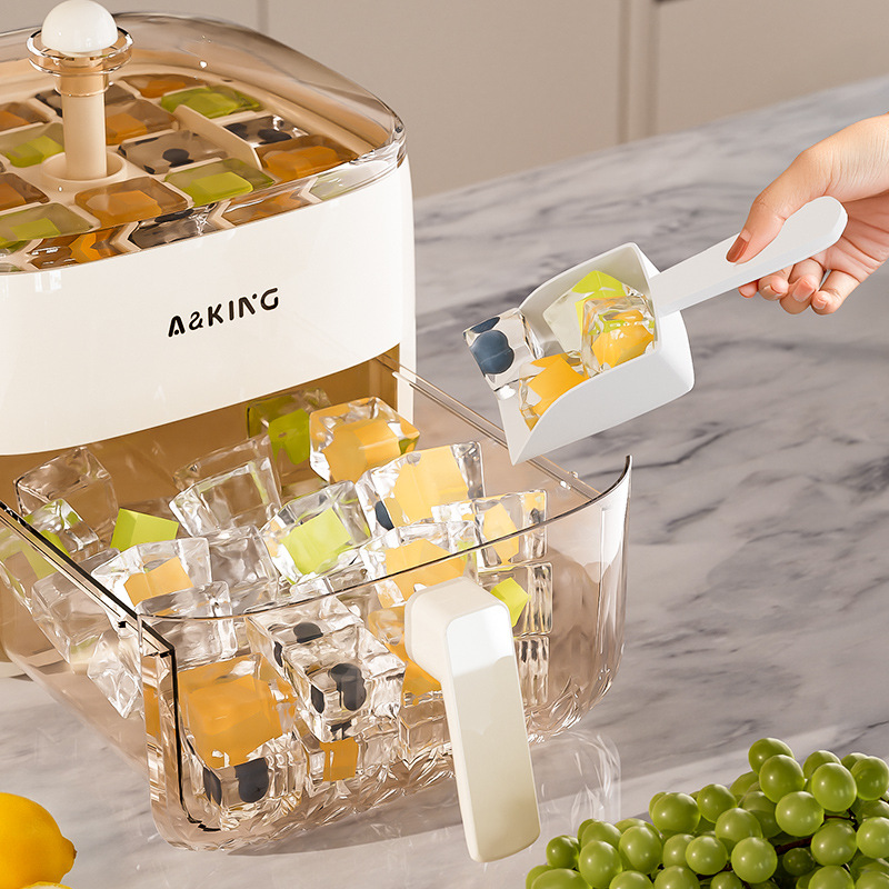 Presione la rejilla de hielo para congelar el molde de cubitos de hielo, refrigerador doméstico, artefacto de fabricación de hielo, caja de almacenamiento de hielo de gran capacidad, grado alimenticio, doble capa con tapa