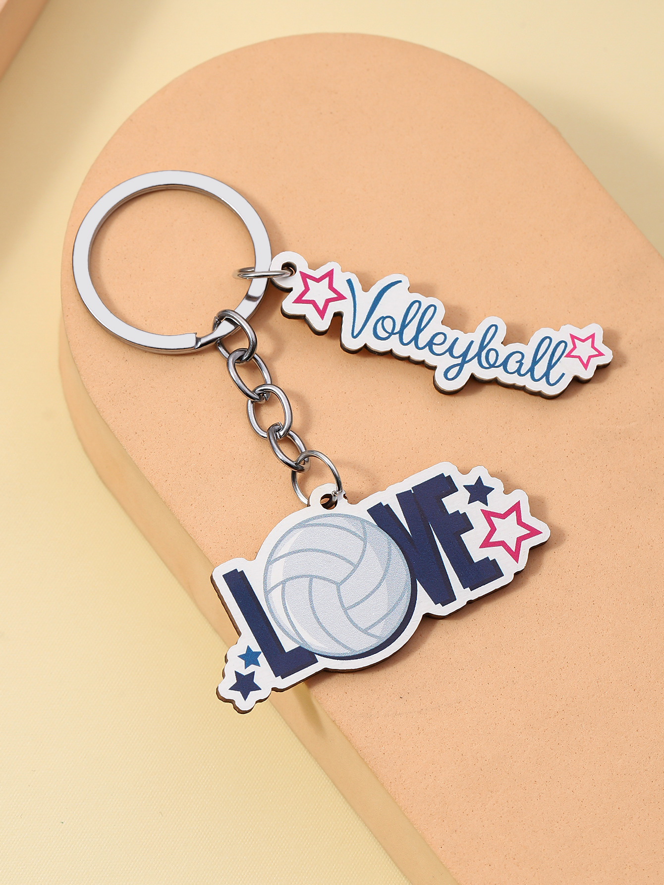 12g Weight Keychain Classification Daily Occasion Wood Material Letter, Ball Pattern Unisex Gender Sports Style Sports Letter Ball Wood Unisex Keychain 3