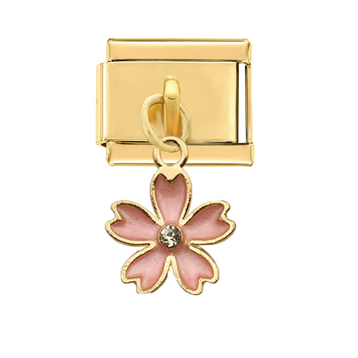 3730-Gold hanging pink flower with diamonds