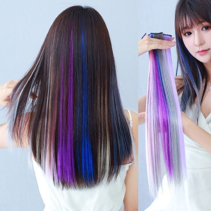 Color hair piece hanging ear dyed hair extension color strip matte high temperature wire can be ironed with a clip long straight hair extension source factory hair delivery