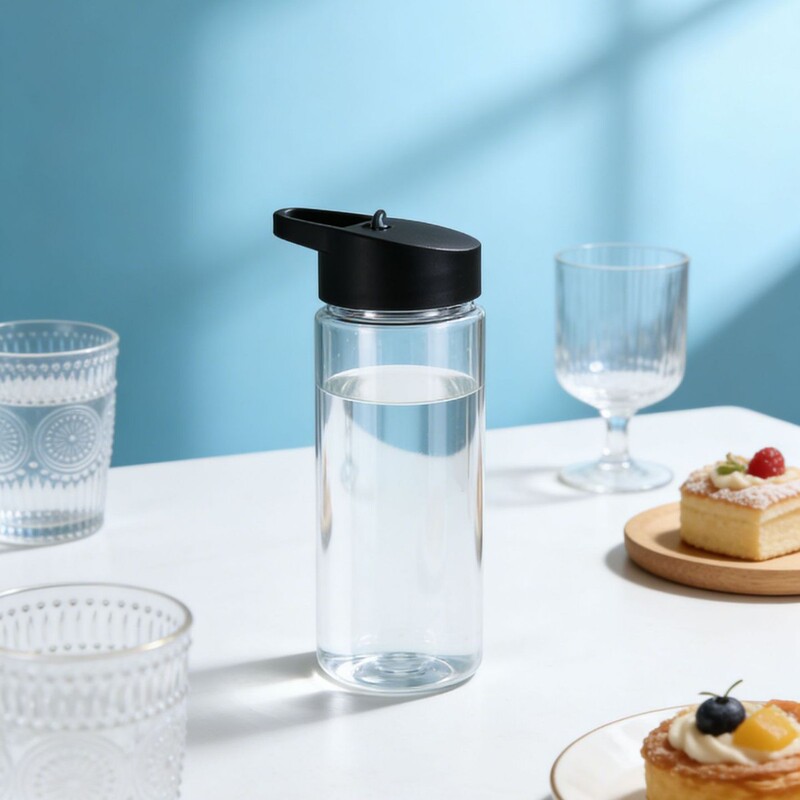 Transparent Single-Layer Plastic Water Cup with Handle and Straight Straw, Specially Designed for Yoga Classes Transparent Single-Layer Plastic Water Cup with Handle and Straight Straw, Specially Designed for Yoga Classes