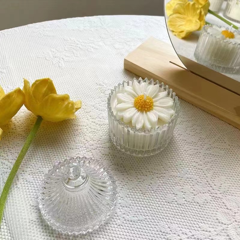 Creativa europea de alto valor visual, latas de vidrio transparente, latas de dulces con tapa, latas de azúcar cúbico, latas de almacenamiento de algodón domésticas, tazón desmagnetizante