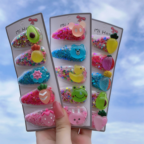 Children's hair accessories Korean quicksand transparent fruit hairpin luminous bb clip side clip back of head hairpin clip headwear