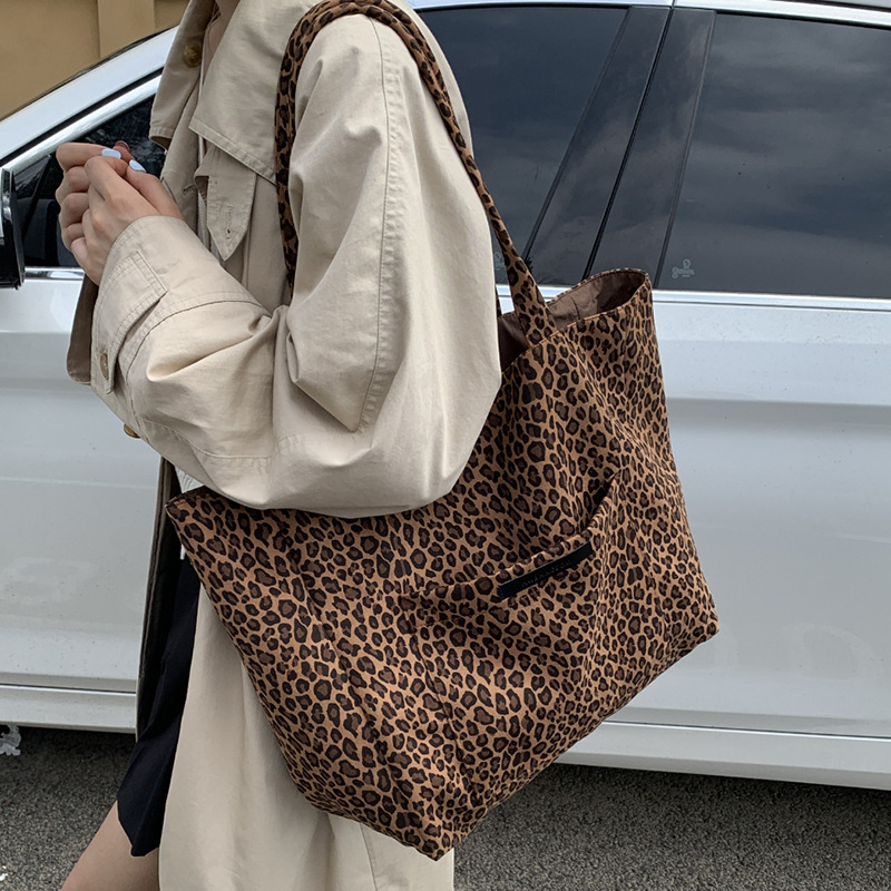 ins风大容量小众豹纹帆布包女设计感百搭单肩包斜挎包个性包袋尼|undefined