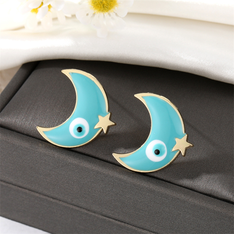 Vintage Evil Eyes Ear Studs Dripping Oil Moon Eye Earrings Wholesale