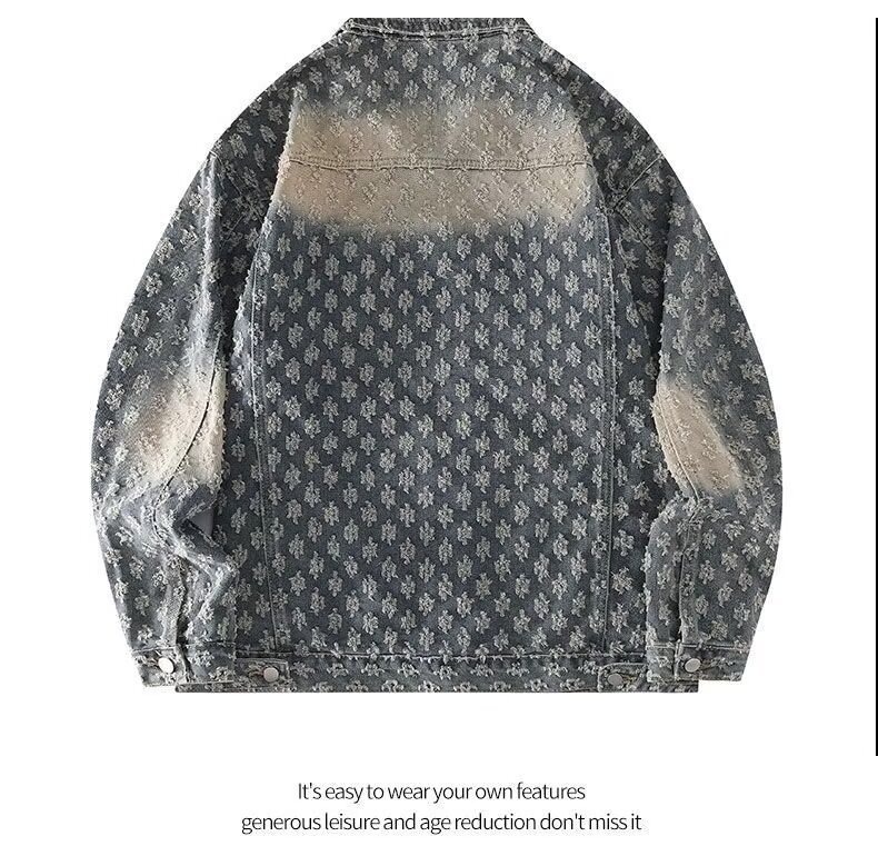 European High Street Fashion Vintage Washed Jacquard Denim Trendy Shirt Coat Spring Autumn Jacket_mkmklike.com