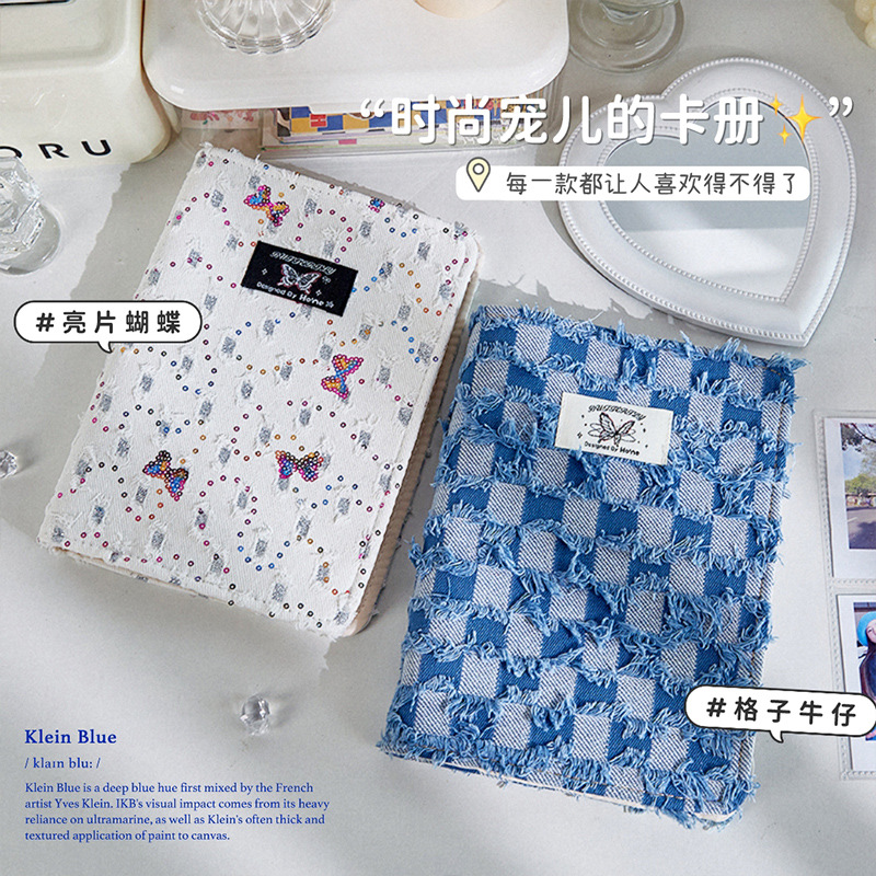 Nuevo álbum de fotos de hojas de vaqueros de 3 pulgadas cuatro cuadros diy amor bean tarjetas de almacenamiento en el viento de alto valor de tela tarjetas