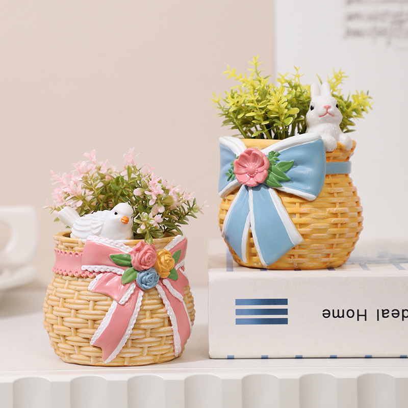 Chậu Cây Resin Chậu cây mọng nước phong cách đồng quê resin, chậu mini để bàn, trang trí sân vườn và nhà (RG-232)