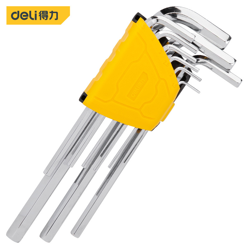 得力加长平头内六角扳手公制L六角扳子9件套1.5-10mm