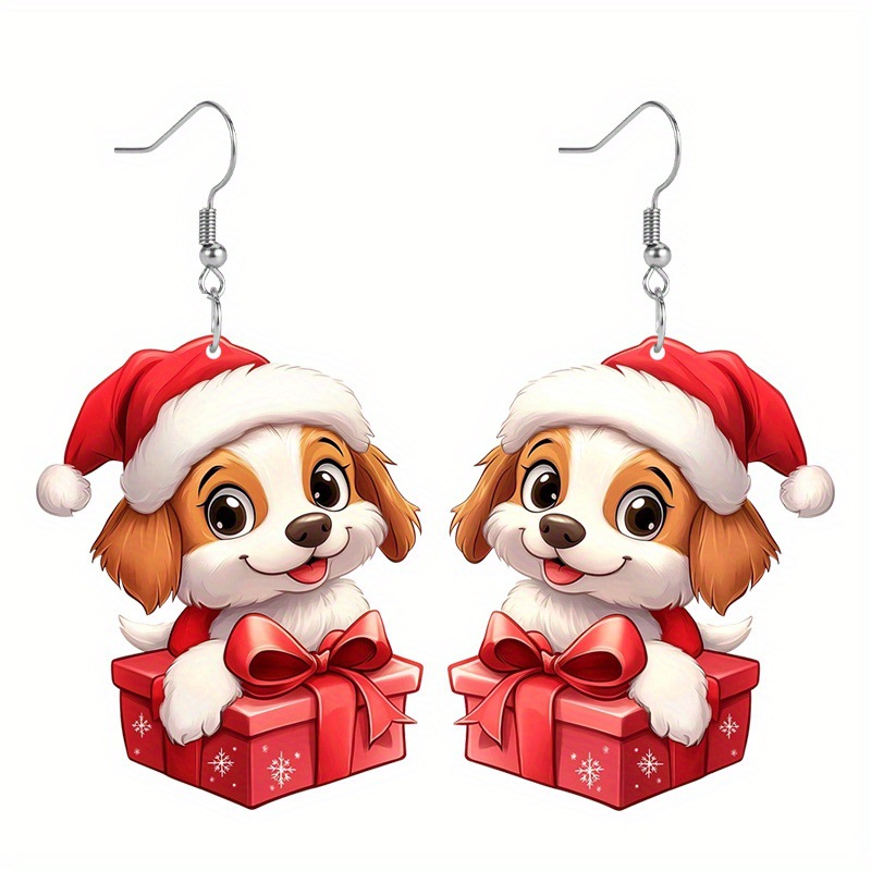 Happy-Ohrringe, süßes Hunde-Geschenkbox-Design aus Acryl, perfekt für Feiertagspartys und zum Anziehen._voghion.com