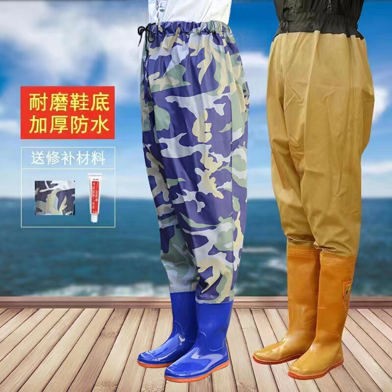 New Thickened Water Pants One-piece Rain Pants with Rain Shoes Waterproof Clothes Water Shoes Half-length Water Pants Men's Fork Catching Fish Rice Planting