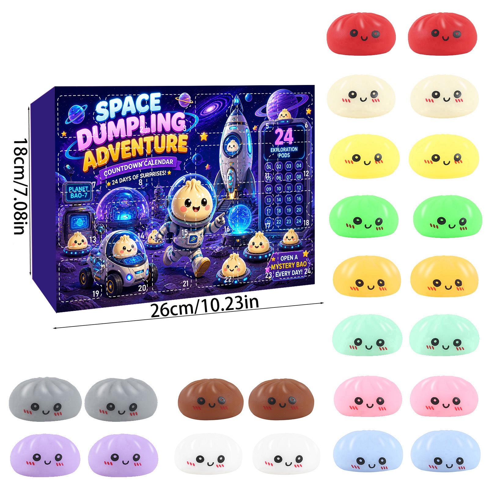 Cute Mini Bun Squishy Fidget Toy 24 días cuenta regresiva pan de dibujos animados pellizco pellizco Le caja ciega image 12