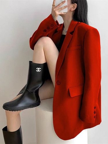 Women's Gray Blazer Coat Spring and Autumn Elegant Casual Street Style Korean Version Fashion Trendy Women's Suit