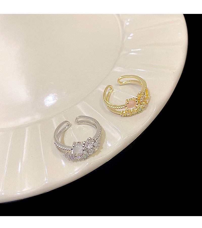 Sweet Flower Copper Plating Inlay Zircon Open Ring 1 Piece