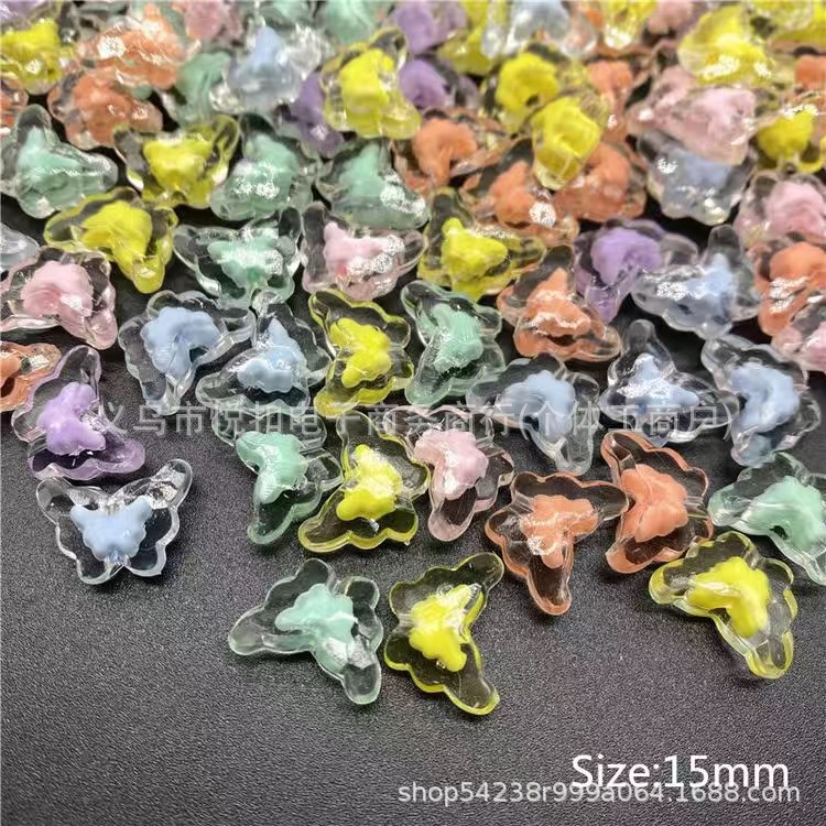 Transparent beads with small butterflies, hole 2.4mm