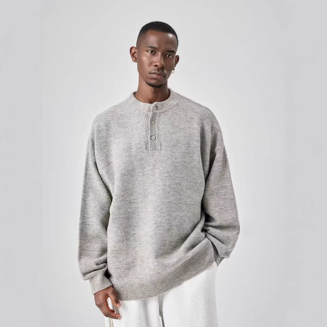 Otoño y invierno neutro viento polo suéter de cuello hombre invierno lavadora máquina suéter negro camiseta de punto perezosa de alto nivel