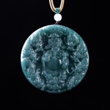 天然A货蓝水翡翠立体九龙财神牌玉石挂件男士女款玉器珠宝批发