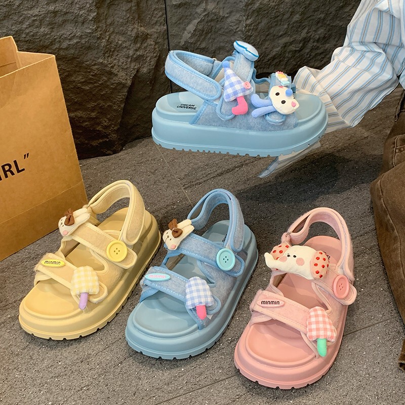 Cute Sandals for Women's Summer Outer Wear, New Fashionable and Casual Soft Soles That Are Not Tiring for Feet, Thick Soles and Heightening Roman Beach Sandals