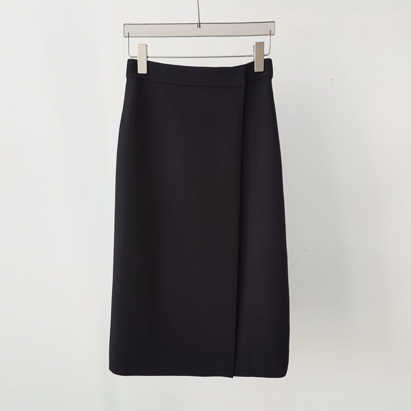 Special Offer Ol Black Acetate Wrap-Style Midi Skirt with One-Piece Design, High-Waisted, Drapey Straight Skirt
