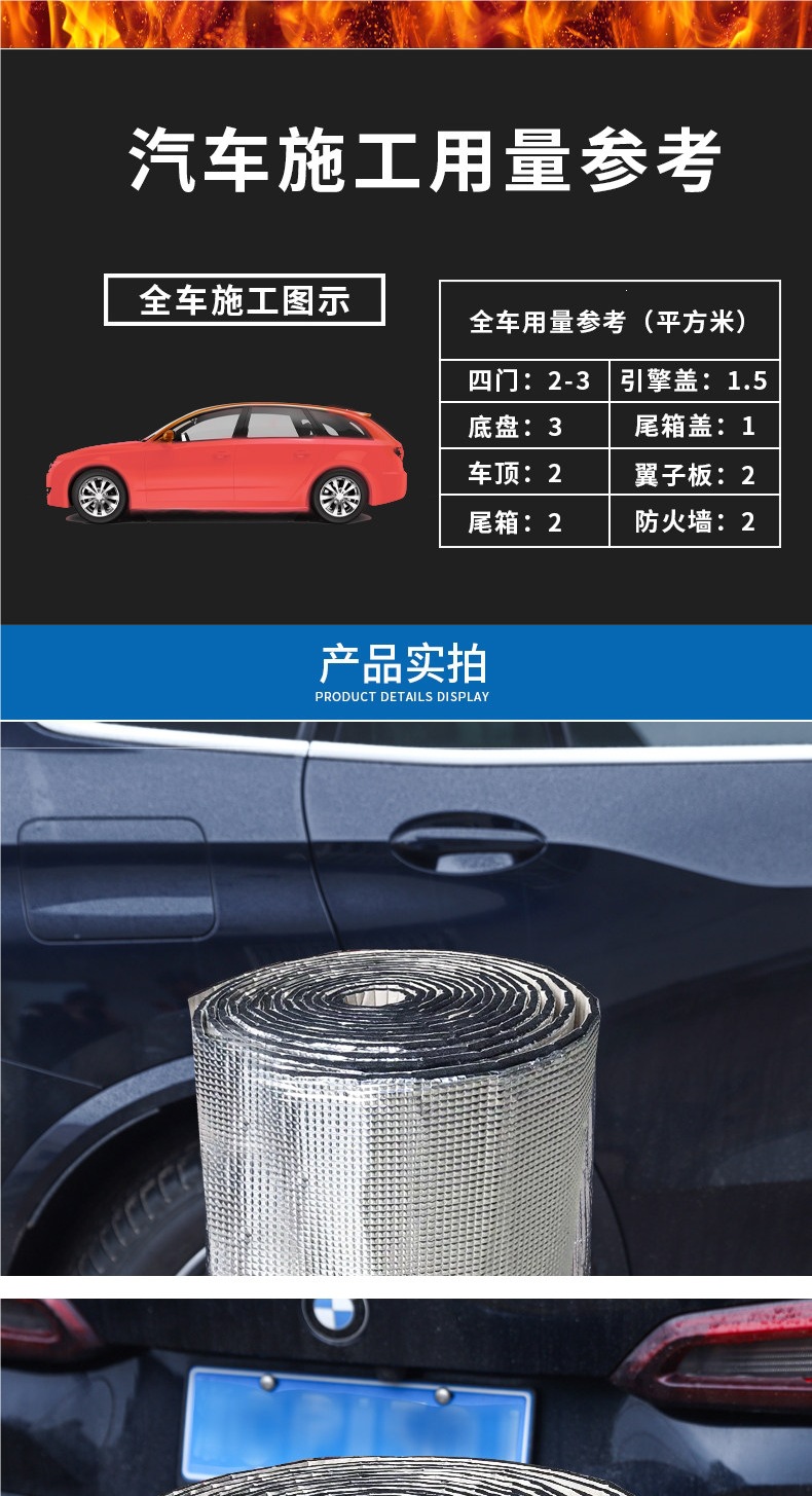 Car soundproofing and insulation cotton, universal for all vehicles, self-adhesive, engine hood fireproof, high-temperature resistant, noise reduction, thickened