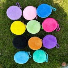 简约款糖果色短毛绒儿童成人零钱包挂件彩色小硬币包糖果礼包收纳